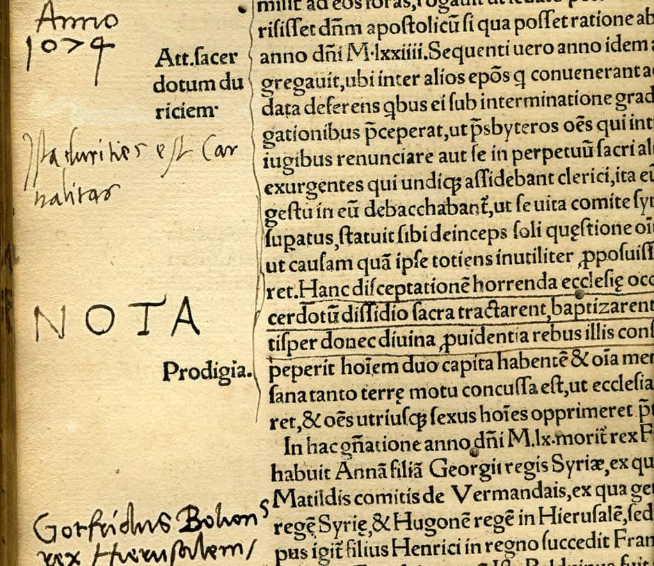 Anmerkungen von Konrad Peutinger (1456-1546) in der zweiten Ausgabe von Johannes Nauclers Memorabilium omnis aetatis et omnium gentium chronici commentarii